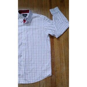 Paul Fredrick Men's Long Sleeve Dress Red Checkered Button-Up Shirt 16.5 x35